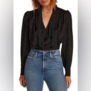 FAVORITE DAUGHTER The Joan Zebra Jacquard Blouse In Black Zebra, NWOT